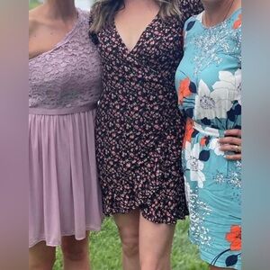 Lulus Black Floral Print Wrap Dress